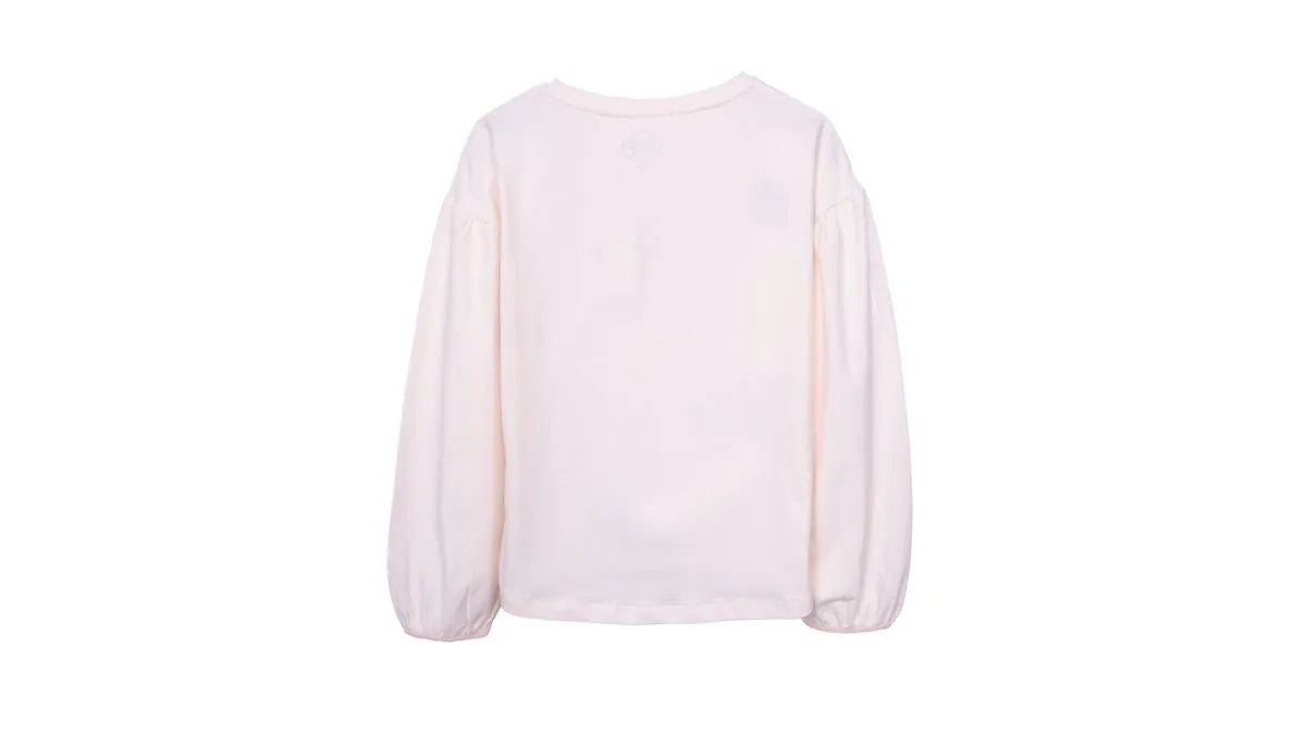 Polera Niña Manga Globo Estampado Colibrí Crudo
