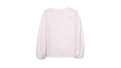 Polera Niña Manga Globo Estampado Colibrí Crudo