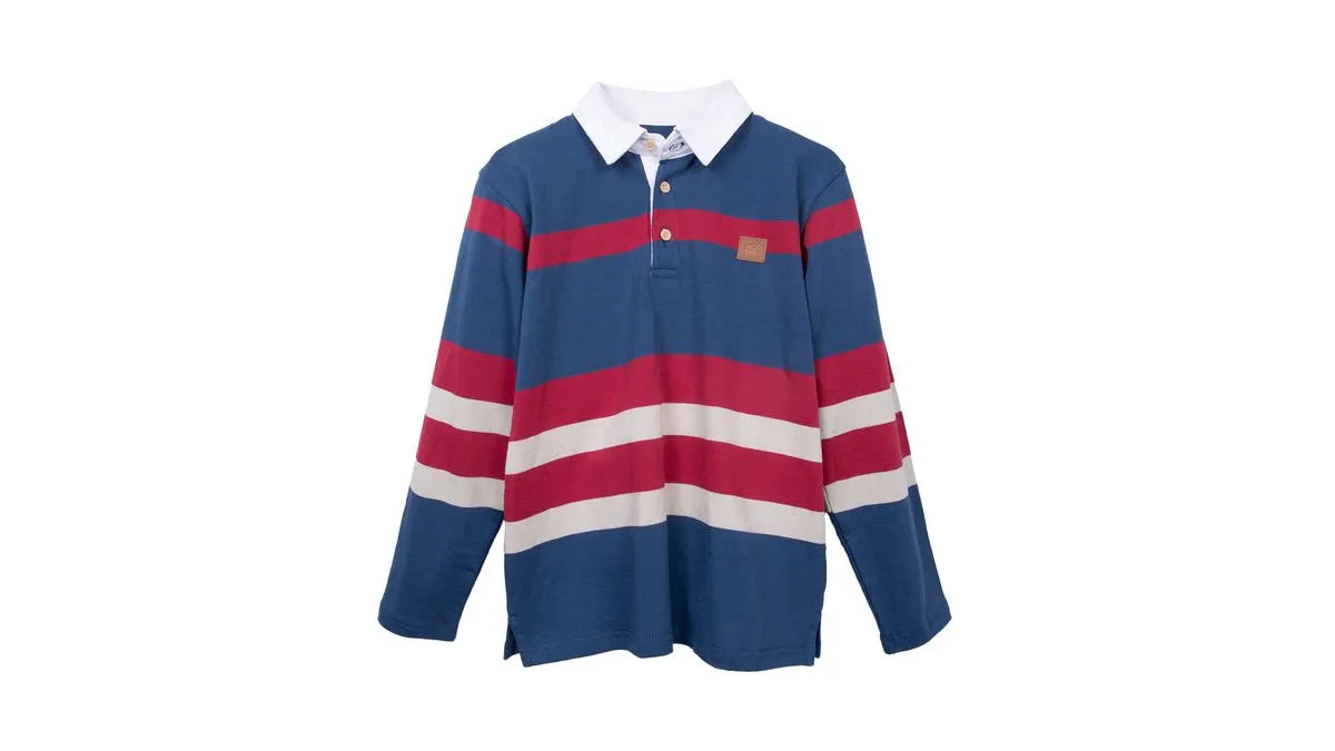 Polera Niño Manga Larga a Rayas con Cuello Camisero Azul