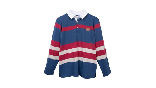 Polera Niño Manga Larga a Rayas con Cuello Camisero Azul