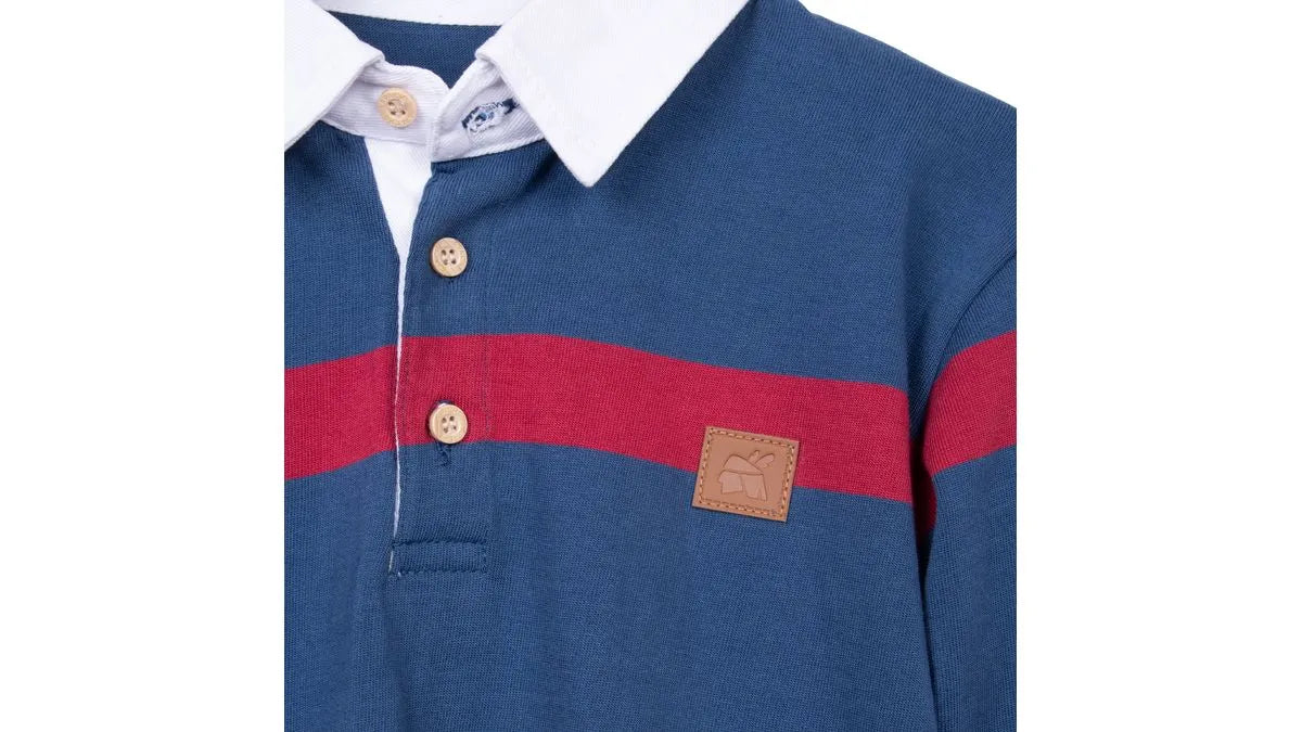 Polera Niño Manga Larga a Rayas con Cuello Camisero Azul