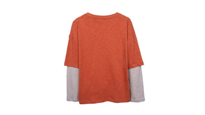 Polera Niño Doble Manga Estampado Montaña Naranjo