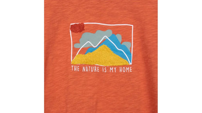 Polera Niño Doble Manga Estampado Montaña Naranjo