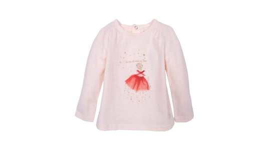 Polera Bebé Niña Manga Larga Bailarina y Brillos Crema