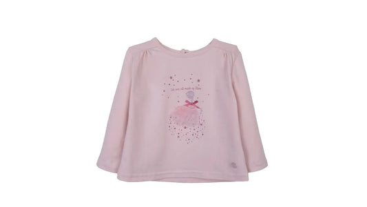 Polera Bebé Niña Manga Larga Bailarina y Brillos Palo Rosa