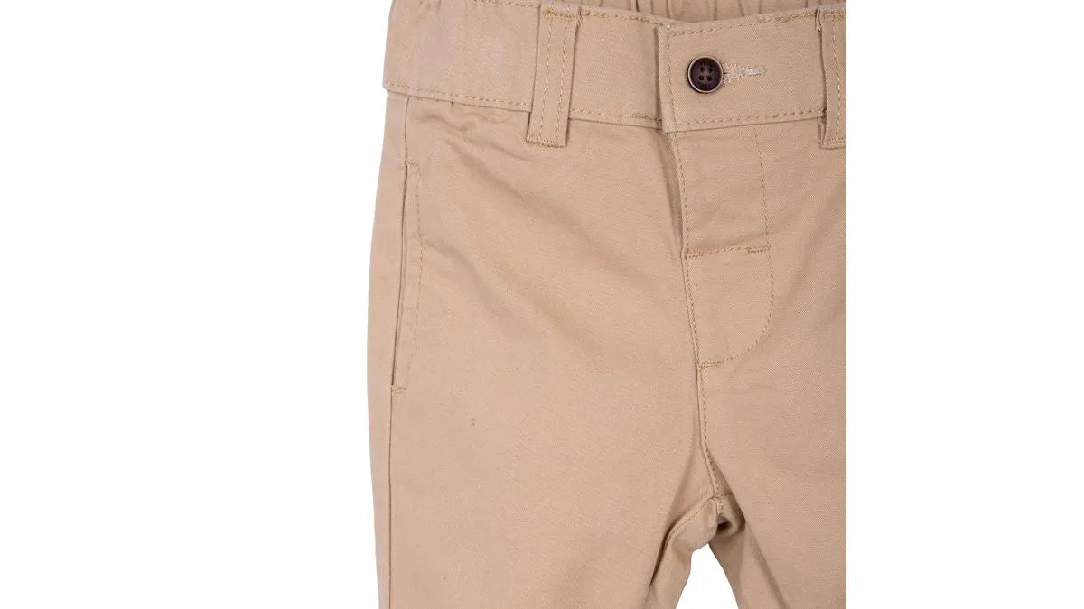 Pantalón Bebé Niño Gabardina Elasticado Beige