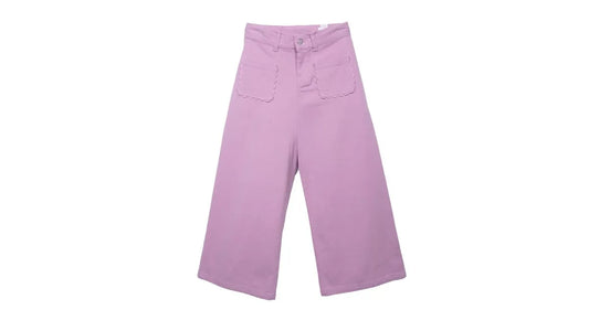 Pantalón Niña Recto Gabardina Cintura Ajustable Malva