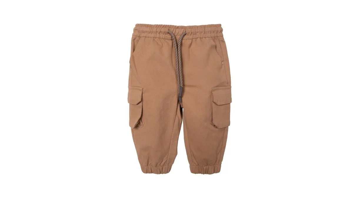 Pantalón Bebe Niño Gabardina Jogger Cargo Café