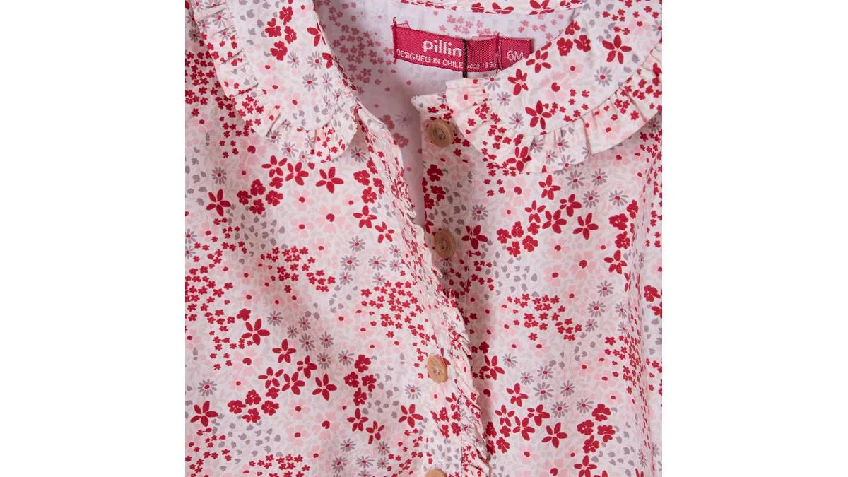 Blusa Bebé Niña Manga Larga Floreada Rojo