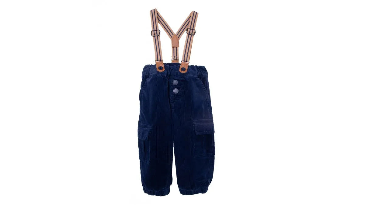 Pantalón Bebé Niño Cotelé con Suspensores Azul