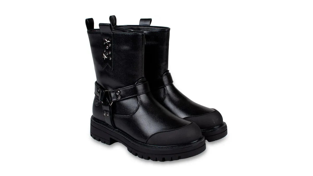 Bota Niña Biker Hebilla Negro