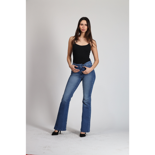 Jeans Mujer Tiro Medio Oxford Azul 4002