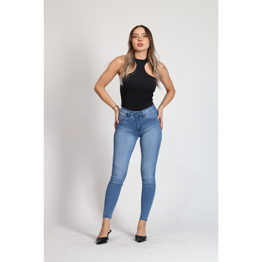 Jeans Mujer Cintura Tobillero Azul 4010