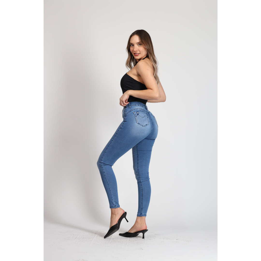 Jeans Mujer Cintura Tobillero Azul 4010