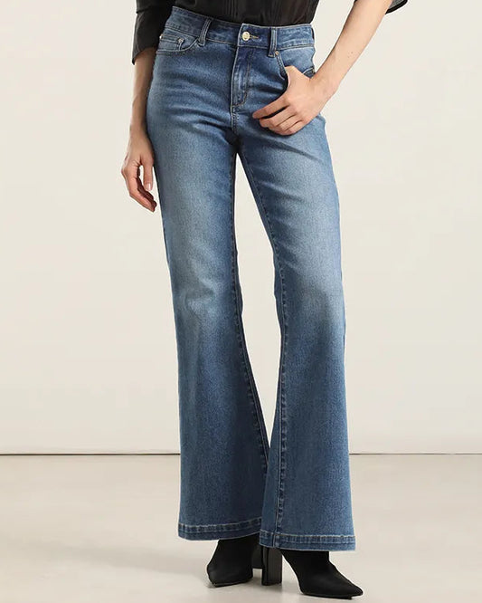 Jeans Mujer Flare Tiro Medio Azul
