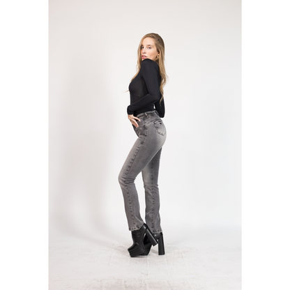 Jeans Mujer Medio Oxford Gris 3990-01