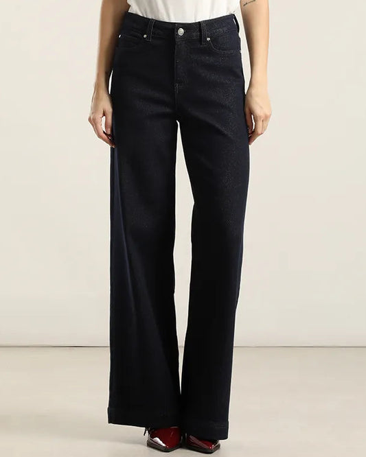 Jeans Mujer Palazzo Fantasia Lurex Indigo