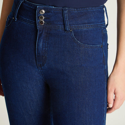 Jeans Mujer Straight Azul 3 Botones