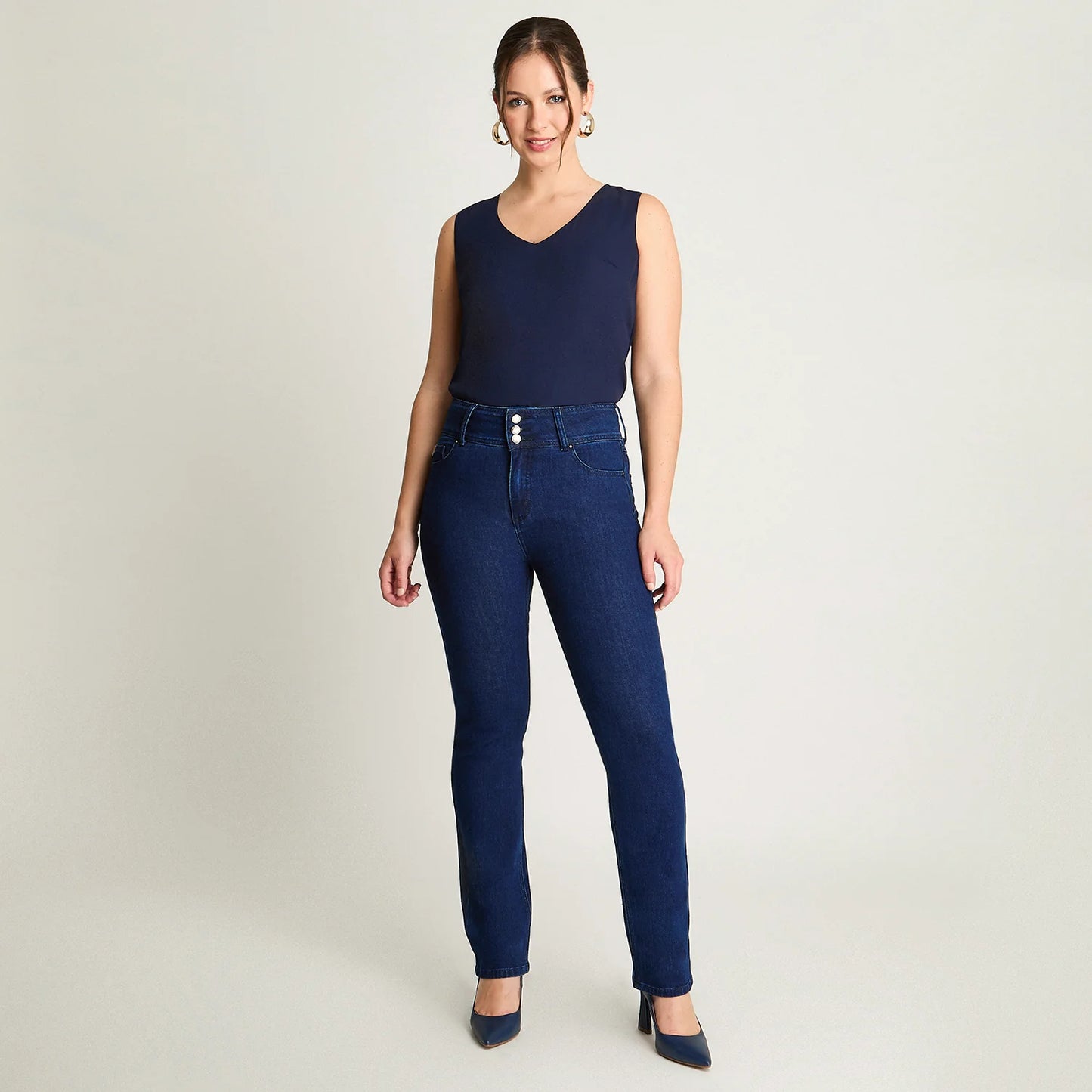 Jeans Mujer Straight Azul 3 Botones