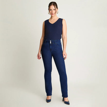 Jeans Mujer Straight Azul 3 Botones
