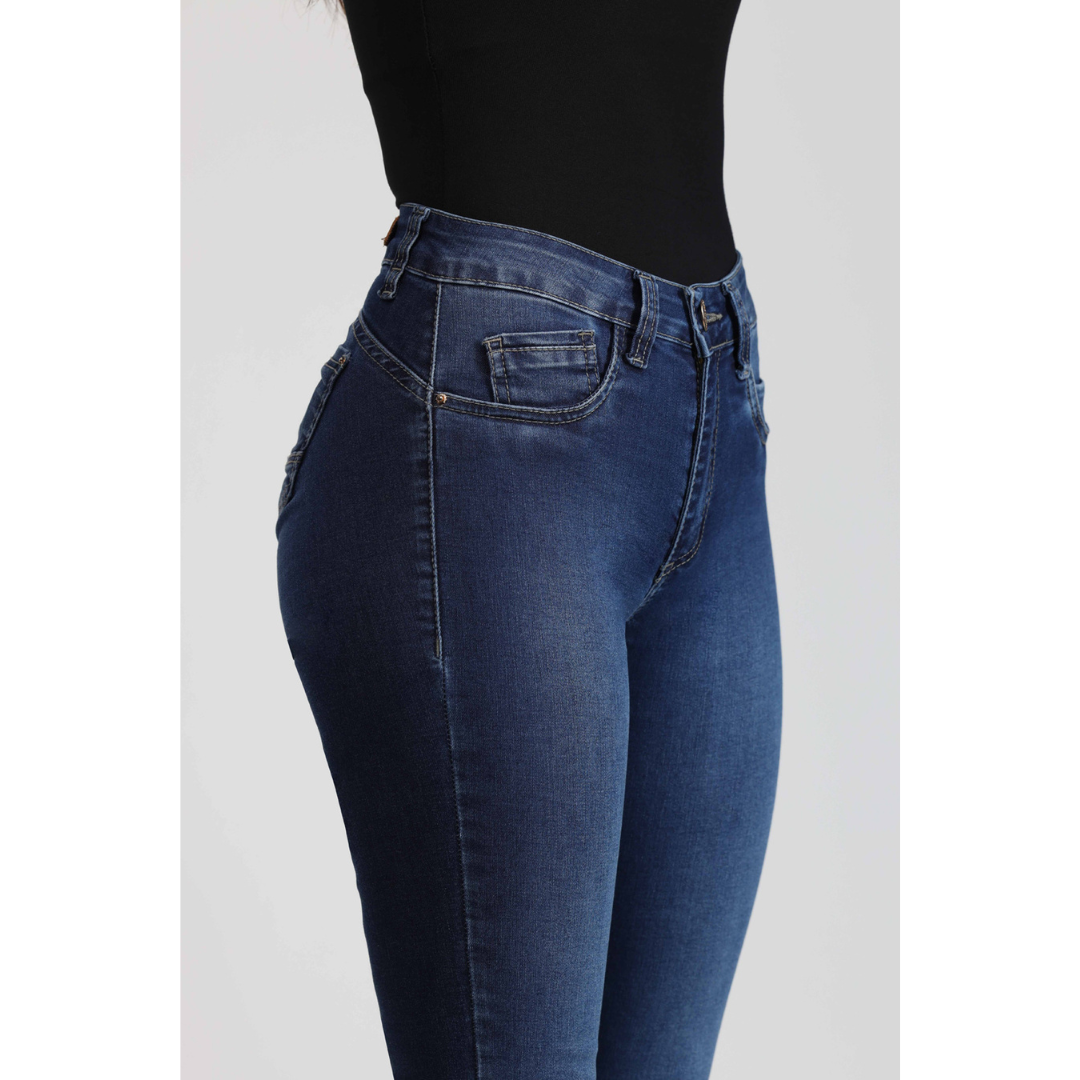 Jeans Mujer Cintura Tobillero Azul 4017