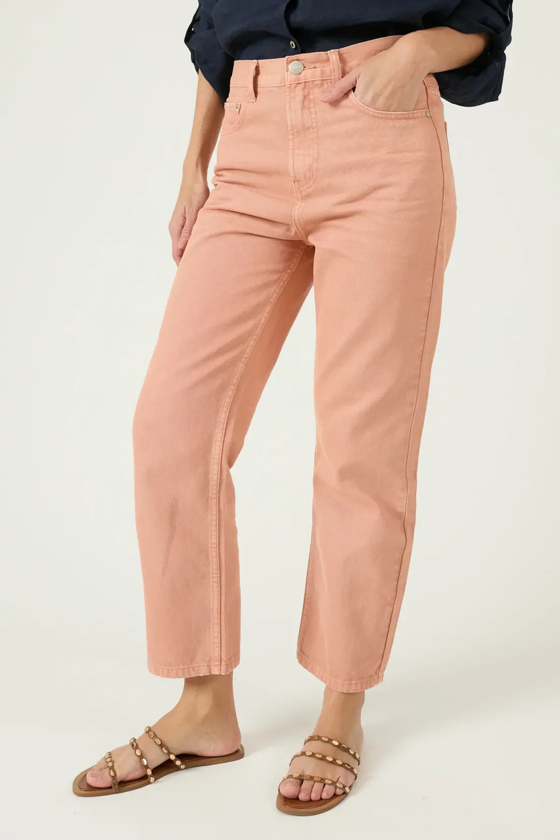 Jeans Mujer Crop Recto Camel