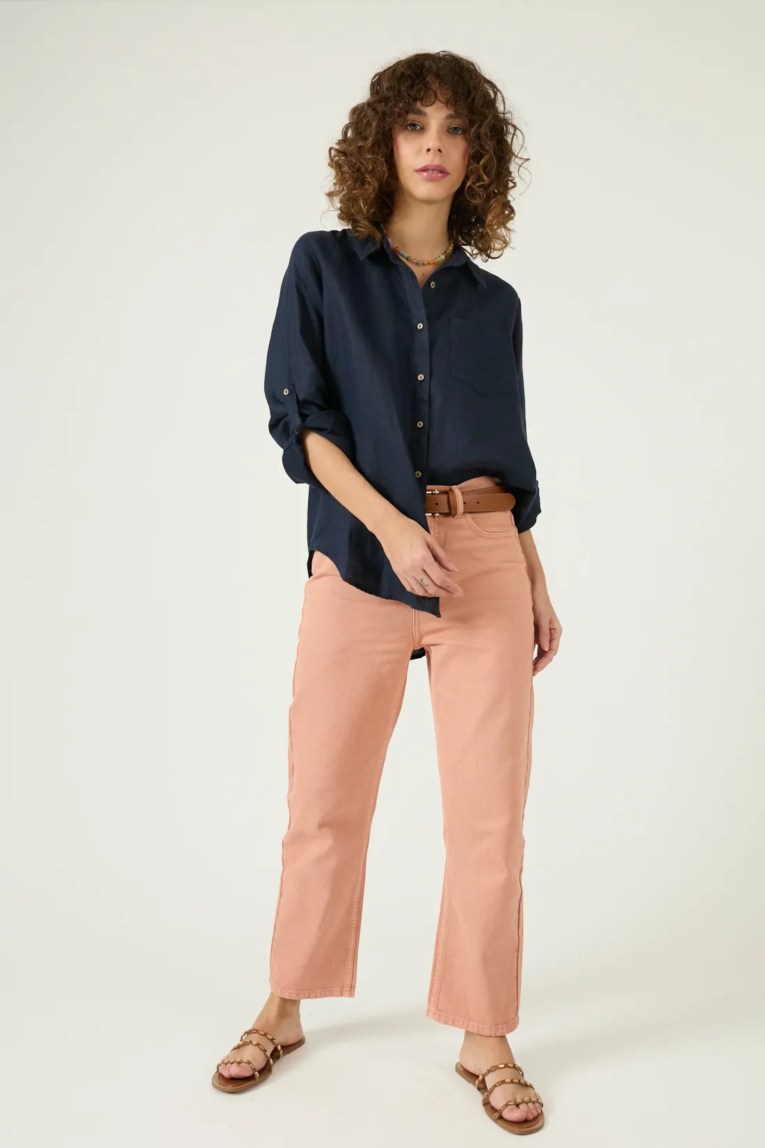 Jeans Mujer Crop Recto Camel