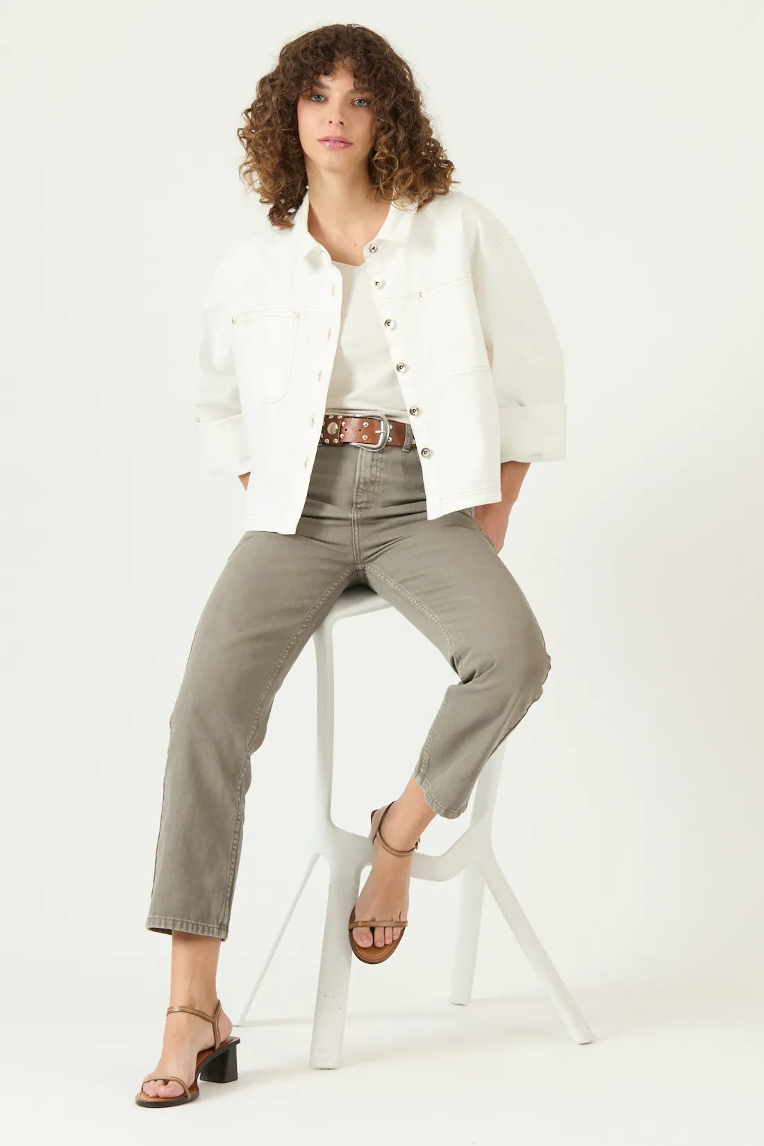 Jeans Mujer Crop Recto Verde