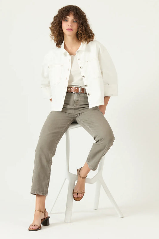 Jeans Mujer Crop Recto Verde