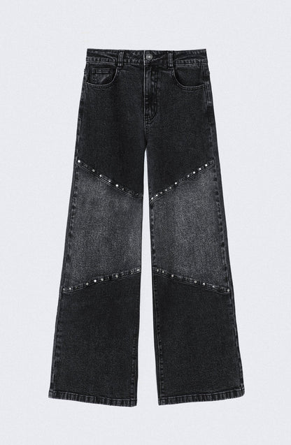Pantalón Mujer Cortes Tachas Black