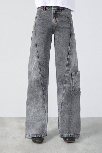 Pantalón Mujer Diagonal Bolsillo Gray