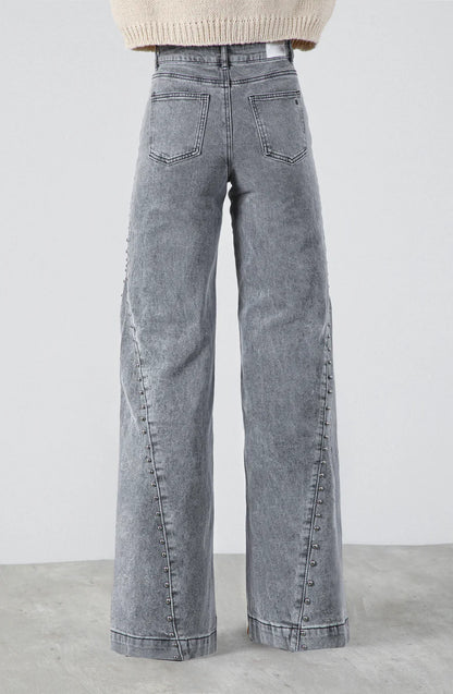 Pantalón Mujer Tachas Corte Lateral Gray