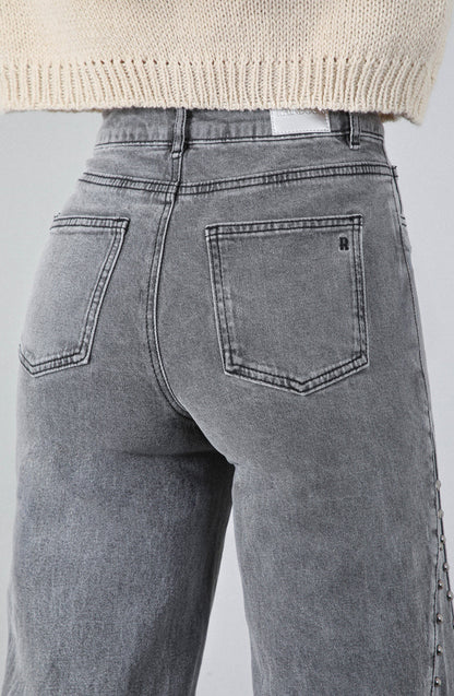 Pantalón Mujer Tachas Corte Lateral Gray