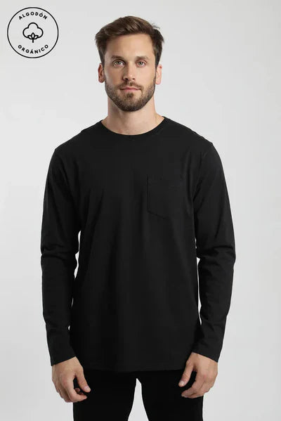 Polera hombre manga larga negra Froens