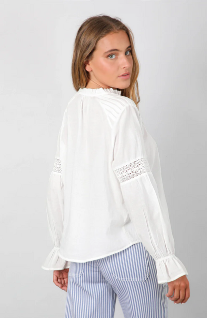Blusa Mujer Pliegues Broderie White