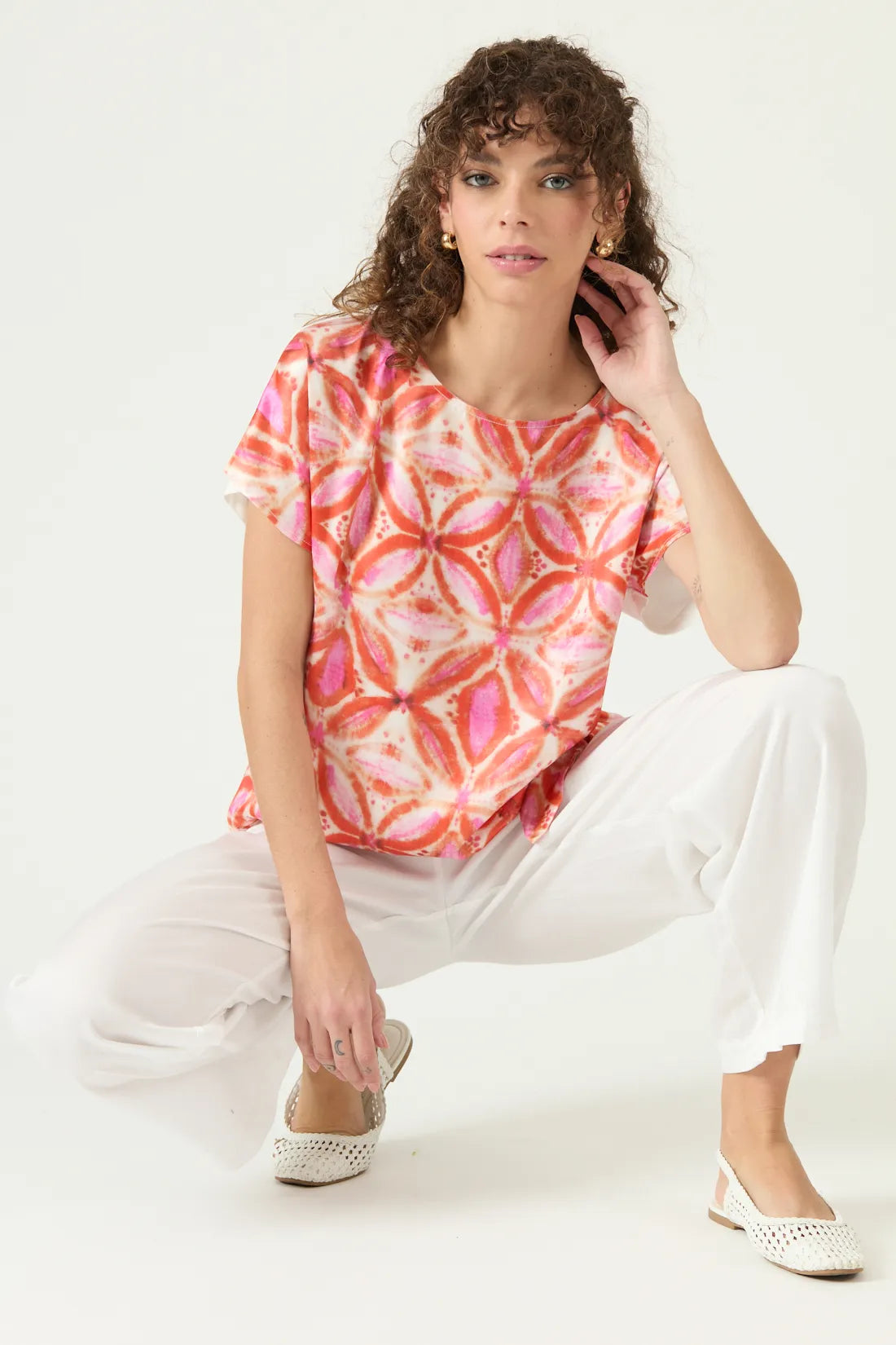Polera Mujer Manga Corto Nudo Naranja