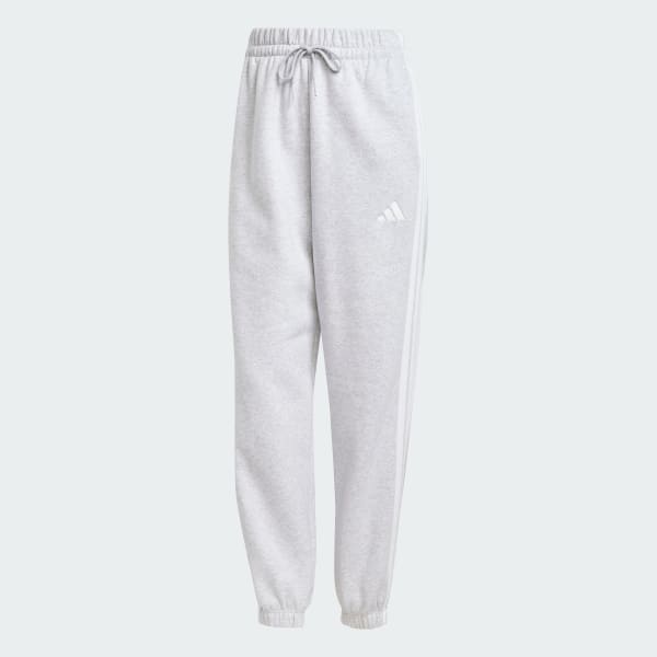 Pantalón Mujer Essentials Fleece 3 Tiras Corte Holgado Gris Claro