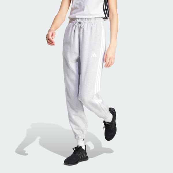Pantalón Mujer Essentials Fleece 3 Tiras Corte Holgado Gris Claro