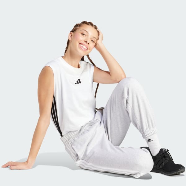 Pantalón Mujer Essentials Fleece 3 Tiras Corte Holgado Gris Claro
