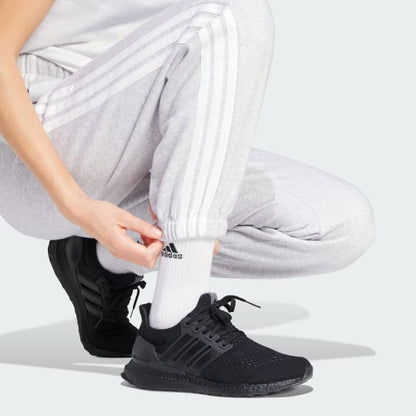 Pantalón Mujer Essentials Fleece 3 Tiras Corte Holgado Gris Claro