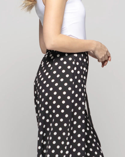 Pantalón Mujer Brionia Palazzo Viscosa Con Lazo Lunares Blancos Negro Ludovica