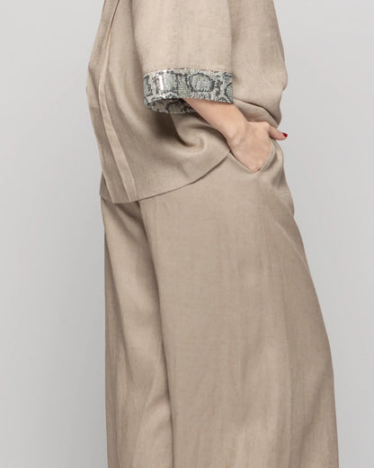 Pantalón Mujer Fresia Viscosa Lino Palazzo Beige Ludovica