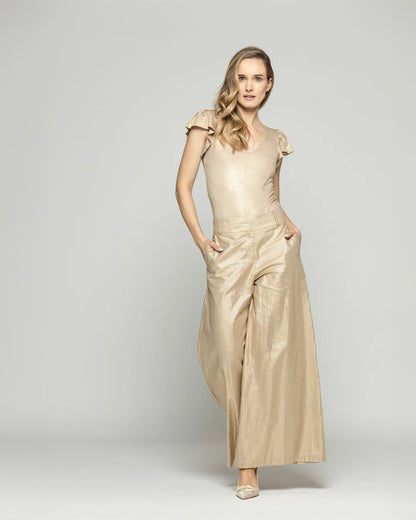 Pantalón Mujer Iris Palazzo Algodón Folia Beige Ludovica