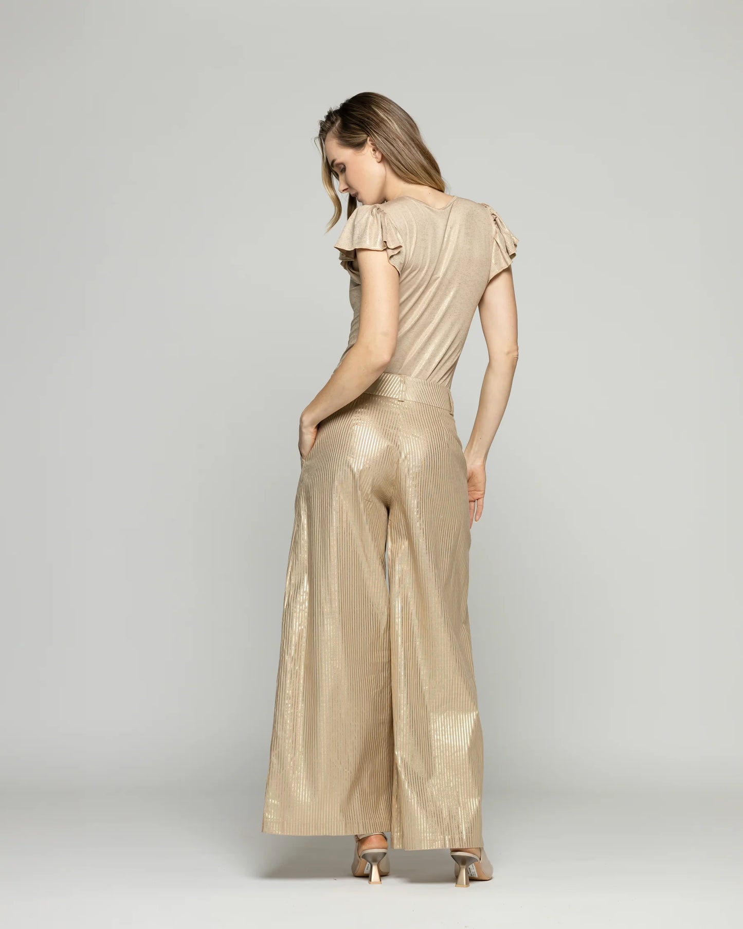 Pantalón Mujer Iris Palazzo Algodón Folia Beige Ludovica