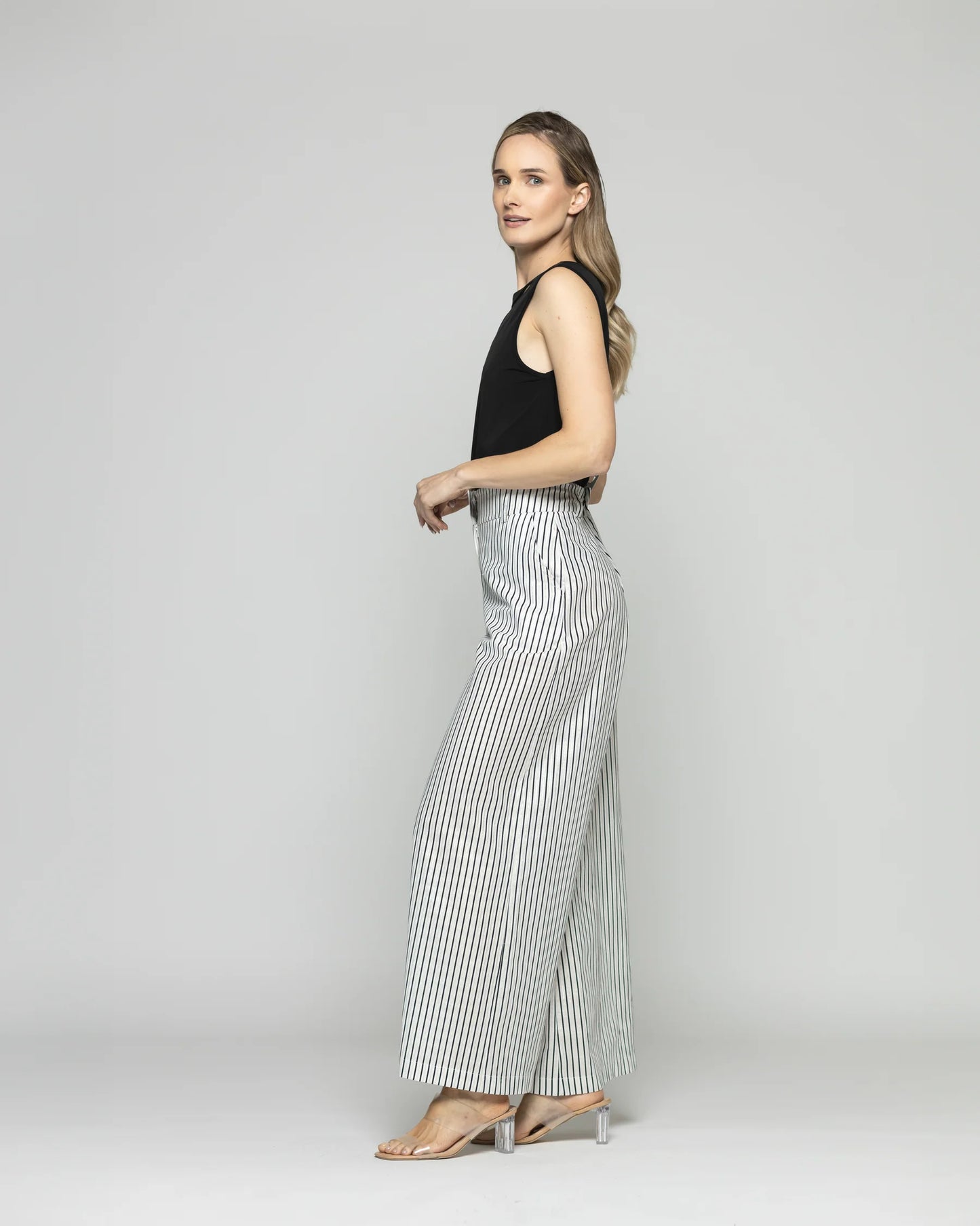Pantalón Mujer Liatris Largo Clásico Algodón Rayas Negro Y Blanco Ludovica