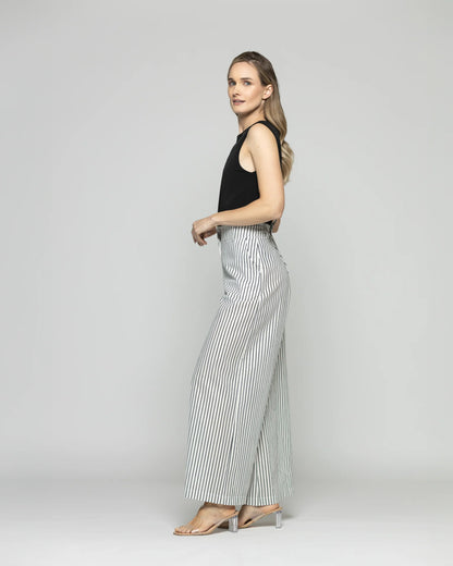 Pantalón Mujer Liatris Largo Clásico Algodón Rayas Negro Y Blanco Ludovica