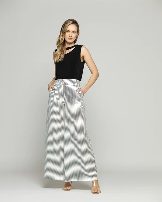 Pantalón Mujer Liatris Largo Clásico Algodón Rayas Negro Y Blanco Ludovica