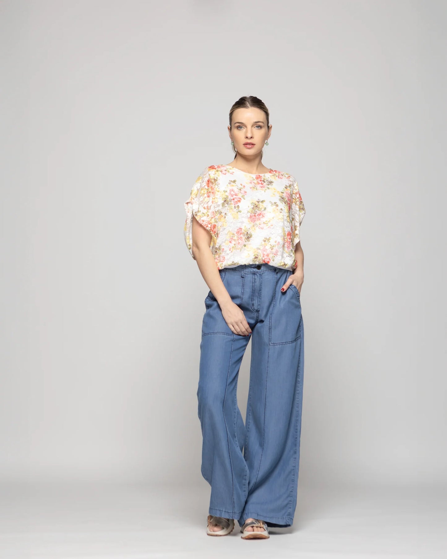 Pantalón Mujer Salvia Palazzo Tencel Azul Ludovica