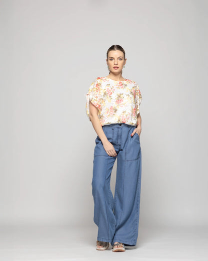 Pantalón Mujer Salvia Palazzo Tencel Azul Ludovica