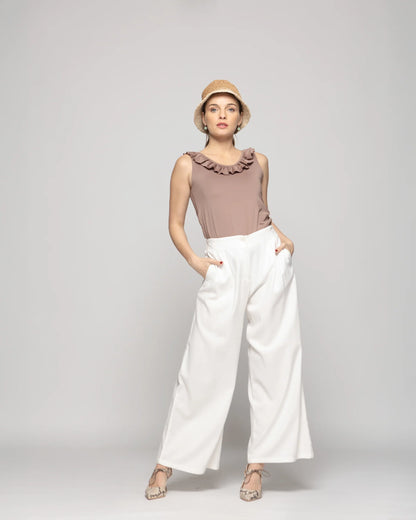 Pantalón Mujer Silene Viscosa Con Pinzas Blanco Crudo Ludovica